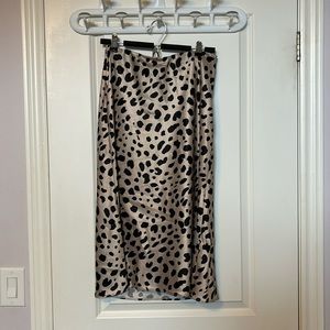 essue Reagan Beige Leopard Satin Midi Skirt